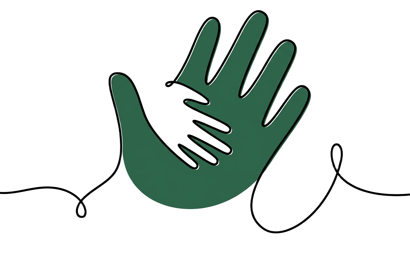 Logo Parent-Allié : une main verte accueillant une plus petite main, symbole d'accompagnement